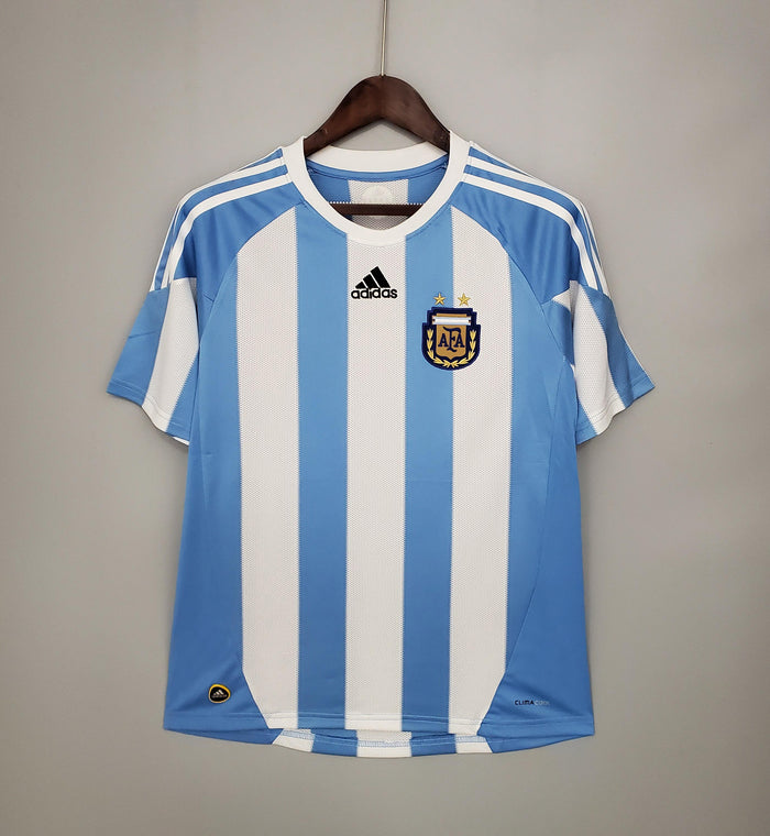 Maillot rétro Argentine domicile 2010 bleu ciel et blanc, vue de face