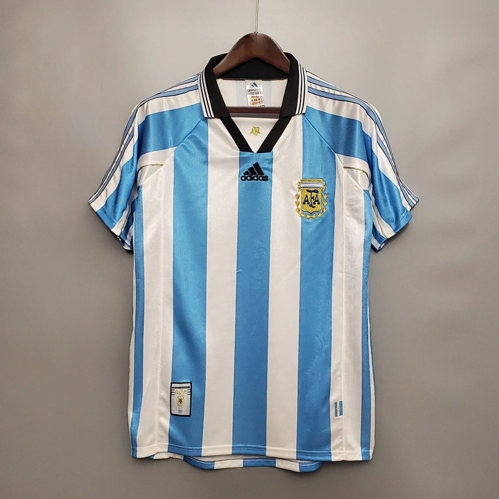 Maillot rétro Argentine domicile 1998 bleu ciel et blanc, vue de face