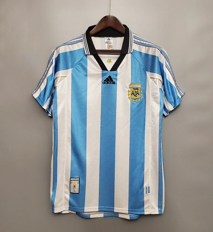 Maillot rétro Argentine domicile 1998 bleu ciel et blanc, vue de face